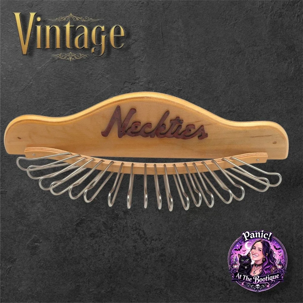 Vintage Wood Necktie Rack Wall Mount 18 Loops Mid Century Organizer Retro 50s 60